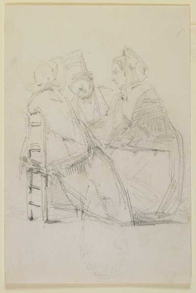 グループ会話、1858年（オフホワイトの紙に鉛筆） 作： James Abbott McNeill Whistler